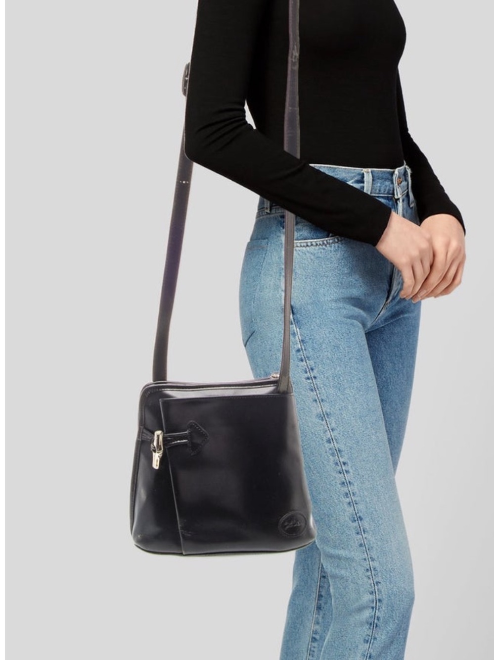 Longchamp Le Roseau Bag Shoulder Crossbody Bucket Black Leather Bag Vintage